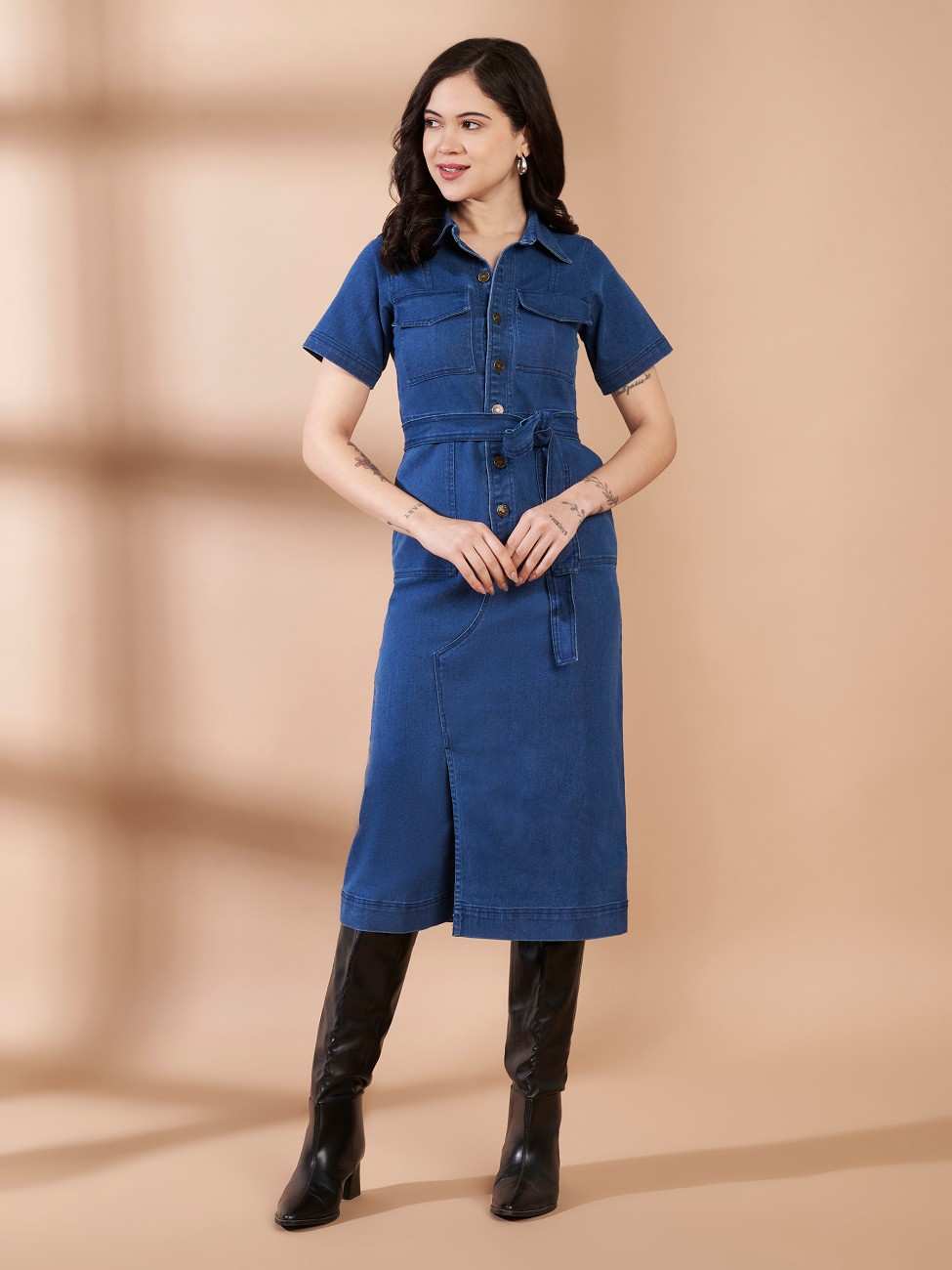 SOFY DENIM MIDI DRESS