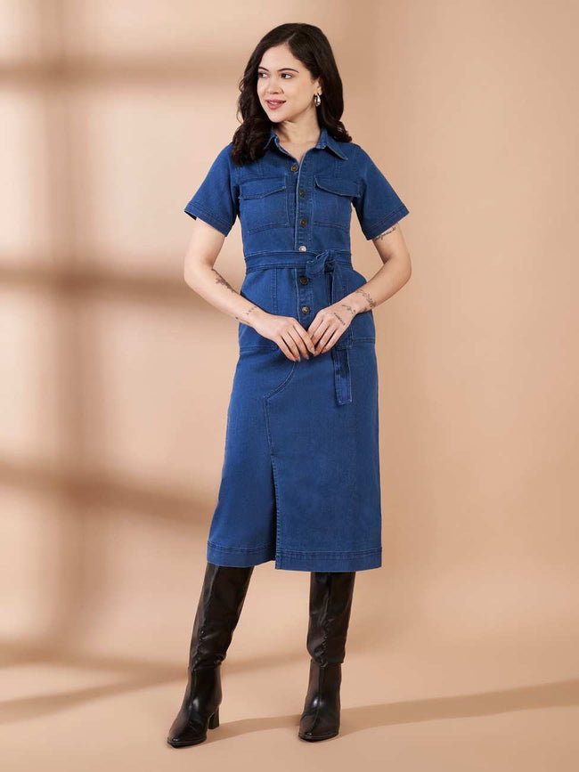 SOFY DENIM MIDI DRESS Hover Image